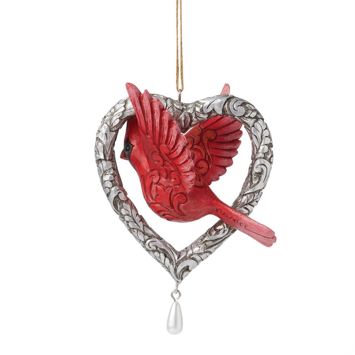 Jim Shore Heartwood Creek: Caring Cardinal In Silver Heart Hanging Ornament sparkle-castle