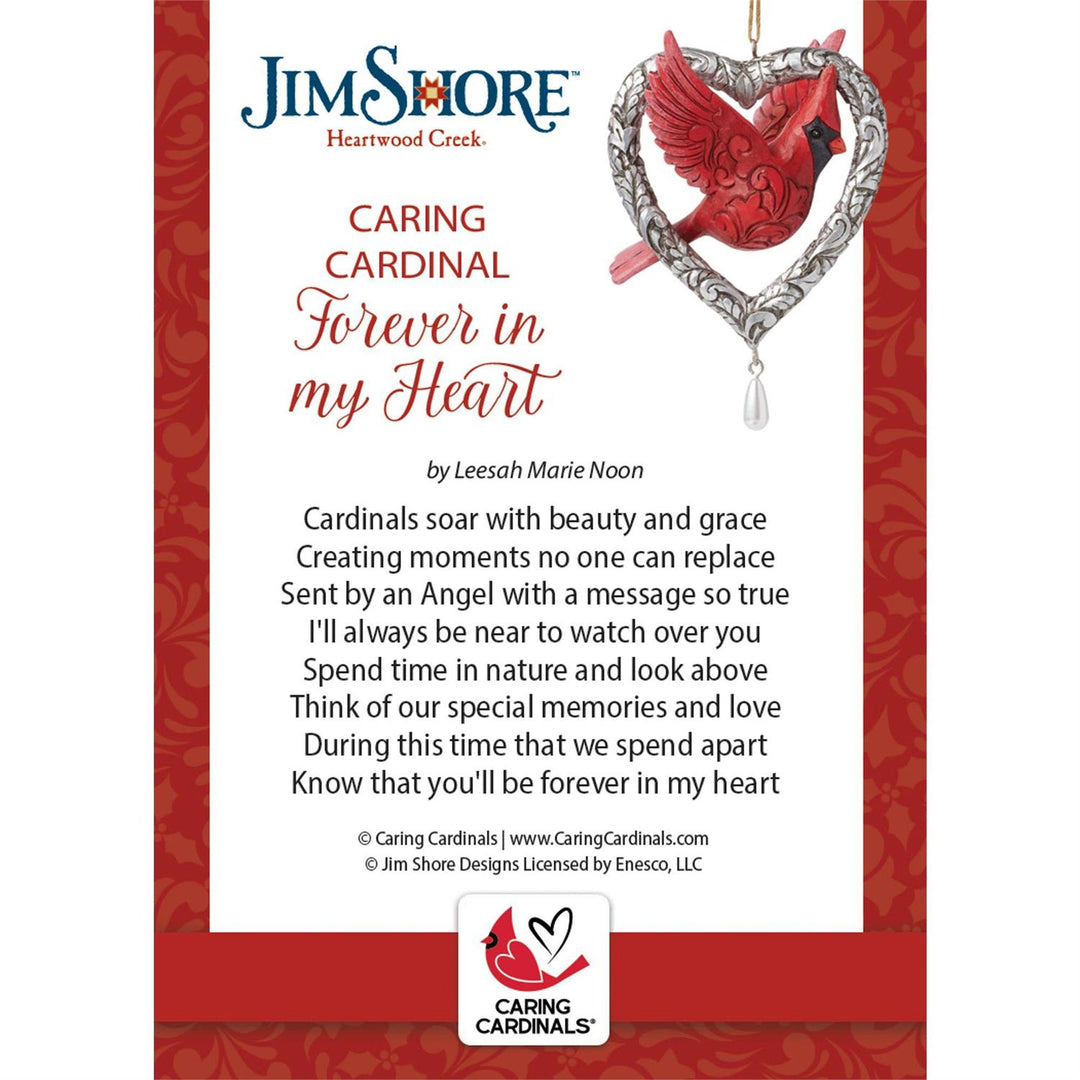 Jim Shore Heartwood Creek: Caring Cardinal In Silver Heart Hanging Ornament sparkle-castle