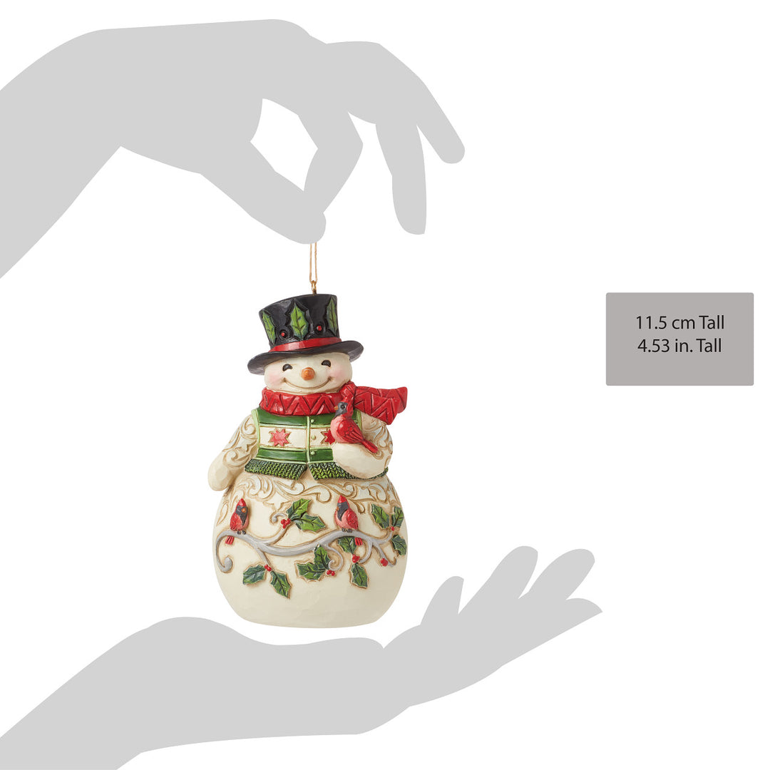 Jim Shore Heartwood Creek: Roly Snowman With Cardinal Hanging Ornament sparkle-castle