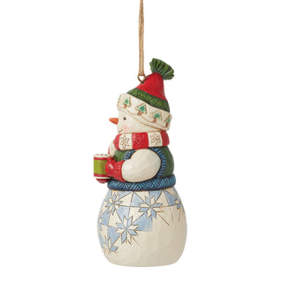 Jim Shore Heartwood Creek: Snowman Holding Cocoa Hanging Ornament sparkle-castle