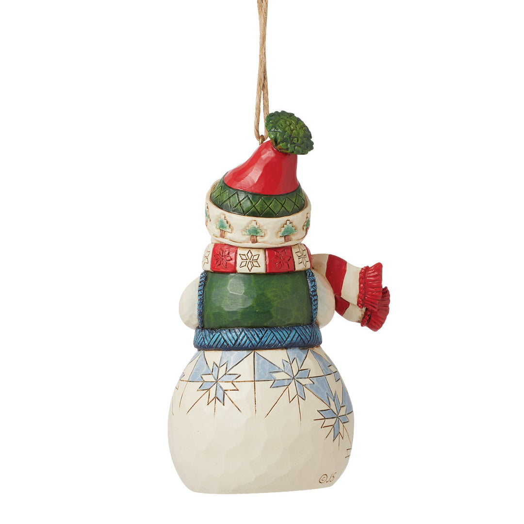 Jim Shore Heartwood Creek: Snowman Holding Cocoa Hanging Ornament sparkle-castle