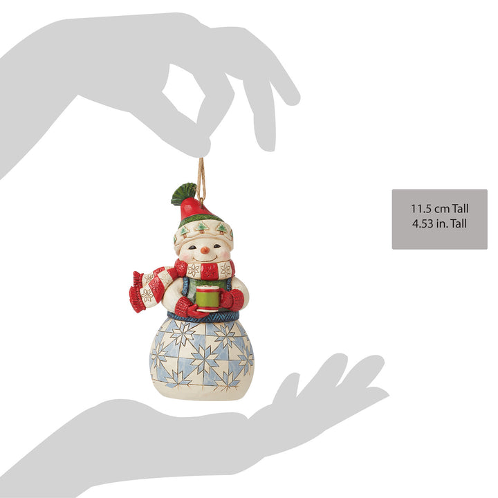 Jim Shore Heartwood Creek: Snowman Holding Cocoa Hanging Ornament sparkle-castle