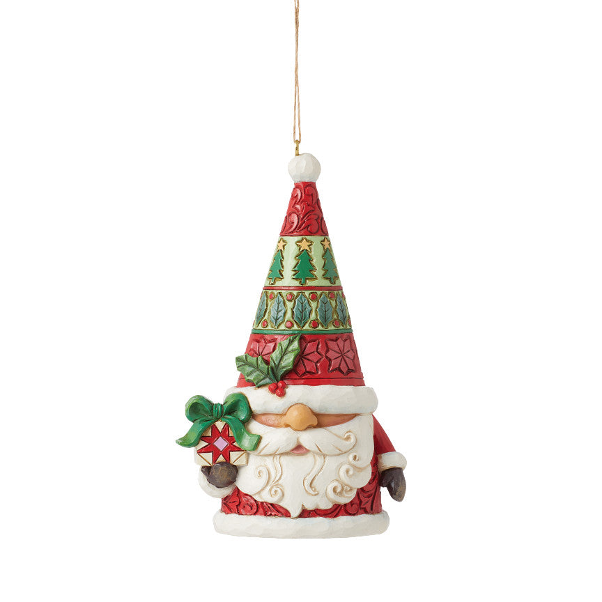 Jim Shore Heartwood Creek: Santa Gnome With Gift Hanging Ornament sparkle-castle