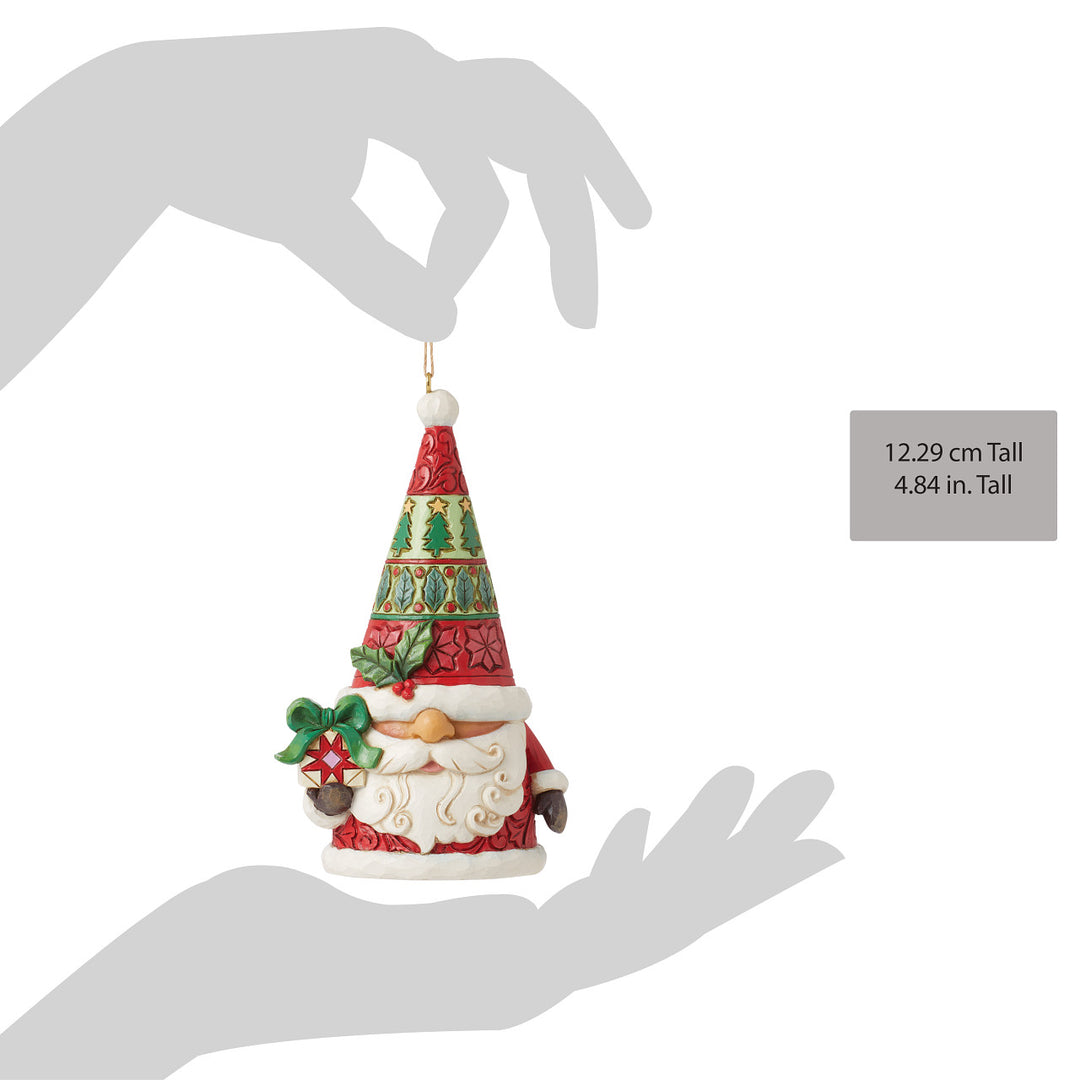 Jim Shore Heartwood Creek: Santa Gnome With Gift Hanging Ornament sparkle-castle