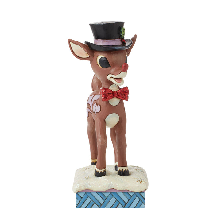 Jim Shore Rudolph Traditions: Rudolph Wearing Top Hat and Bowtie Figurine sparkle-castle
