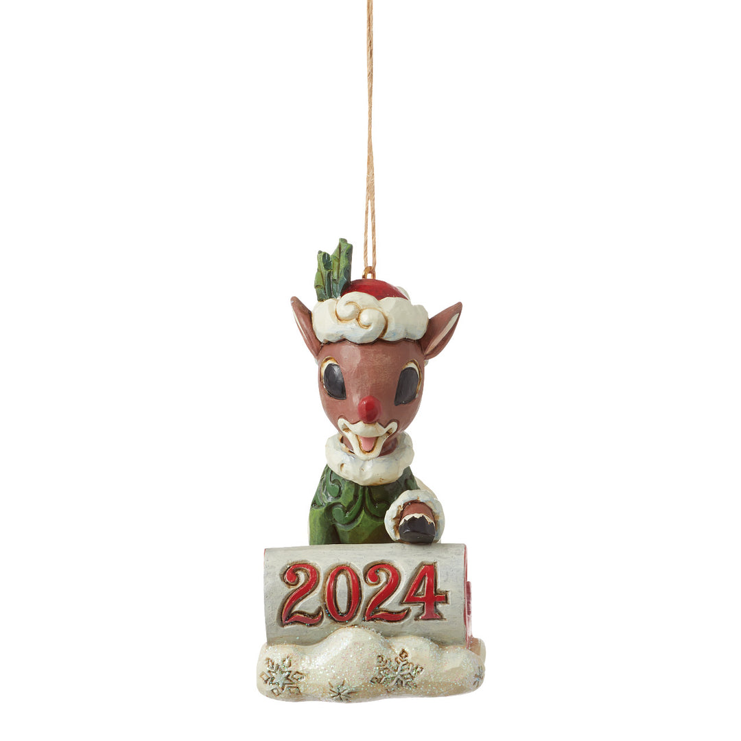 Jim Shore Rudolph Traditions: Dated 2024 Rudolph On Sled Hanging Ornament sparkle-castle