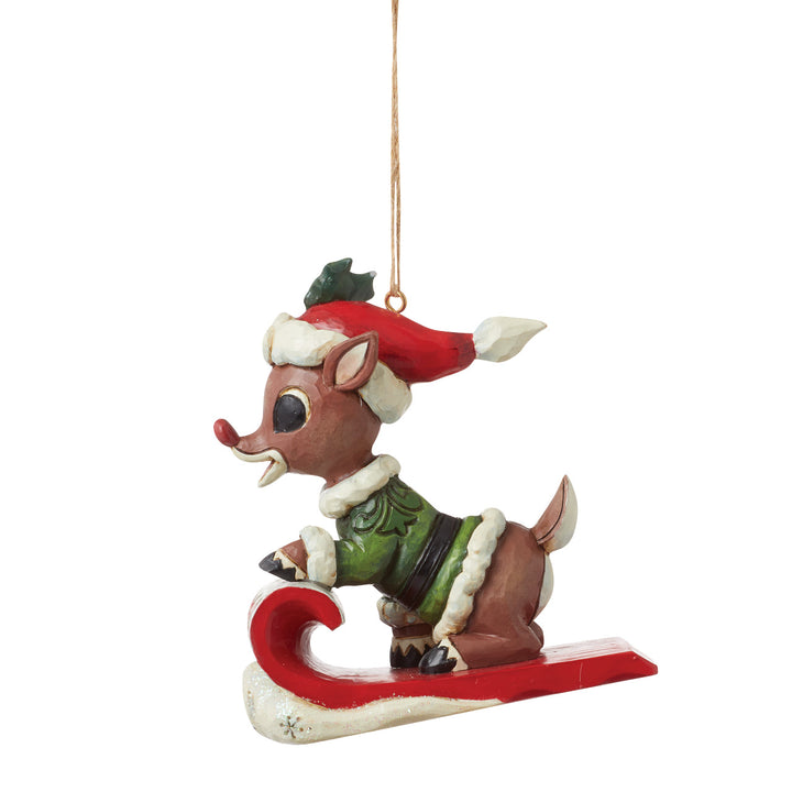 Jim Shore Rudolph Traditions: Dated 2024 Rudolph On Sled Hanging Ornament sparkle-castle