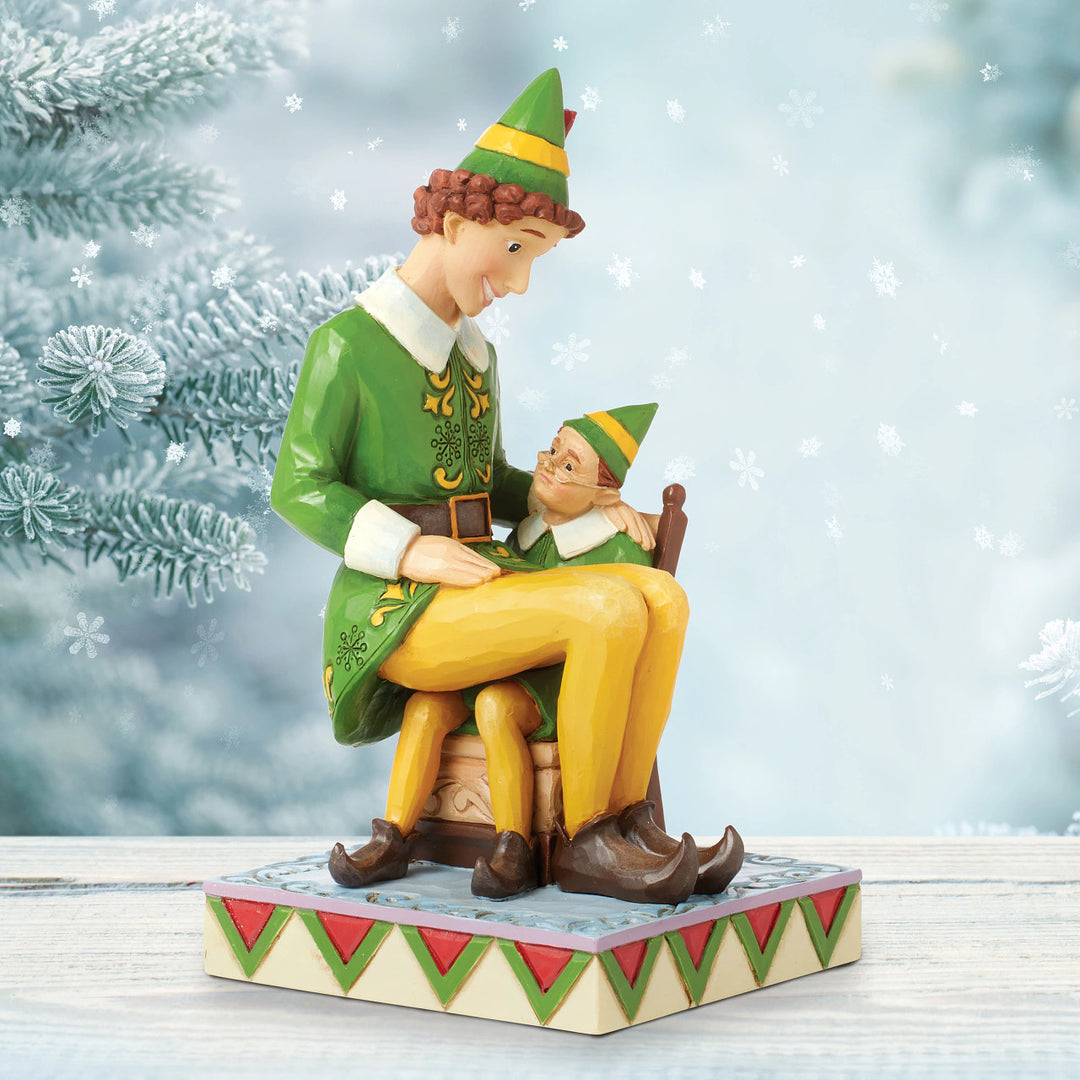 Jim Shore Elf: Buddy Sitting On Papa Elf's Lap Figurine sparkle-castle