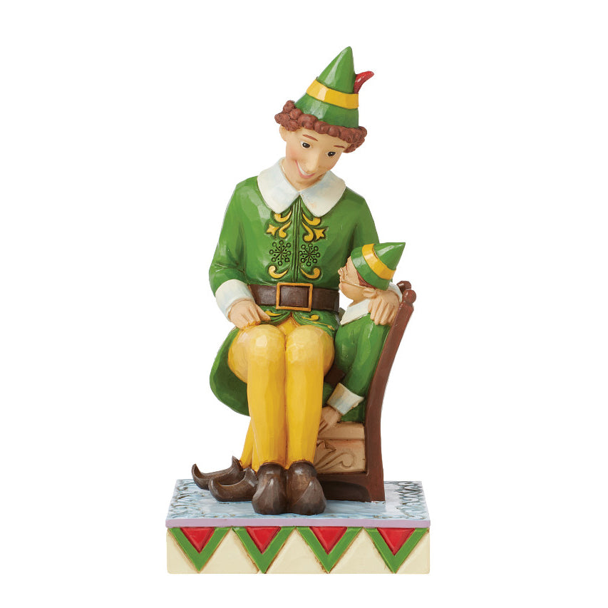 Jim Shore Elf: Buddy Sitting On Papa Elf's Lap Figurine sparkle-castle