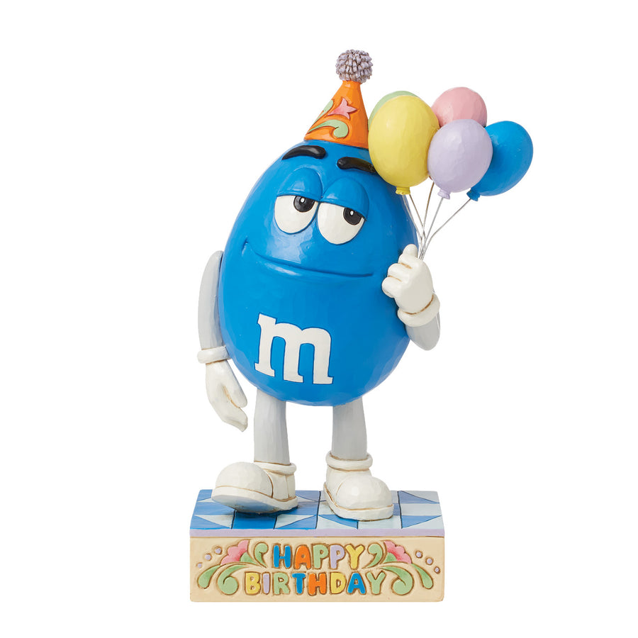 Jim Shore M&M'S: Blue M&M Holding Birthday Balloons Figurine sparkle-castle