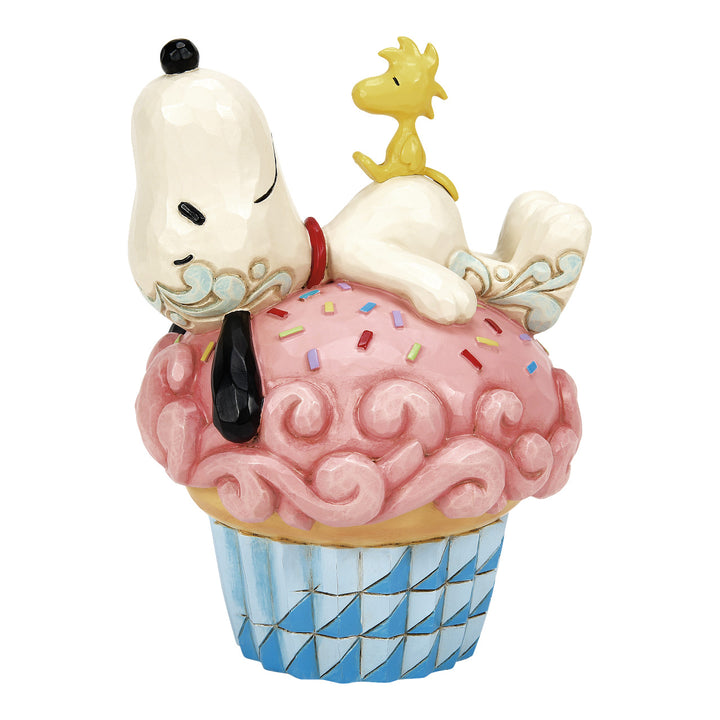 Jim Shore Peanuts: Snoopy & Woodstock Laying on Cupcake Figurine sparkle-castle