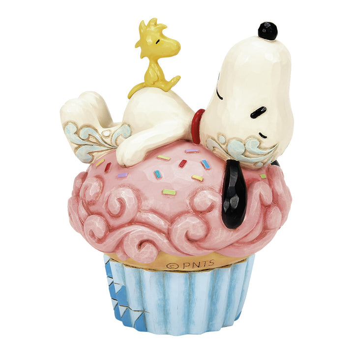 Jim Shore Peanuts: Snoopy & Woodstock Laying on Cupcake Figurine sparkle-castle