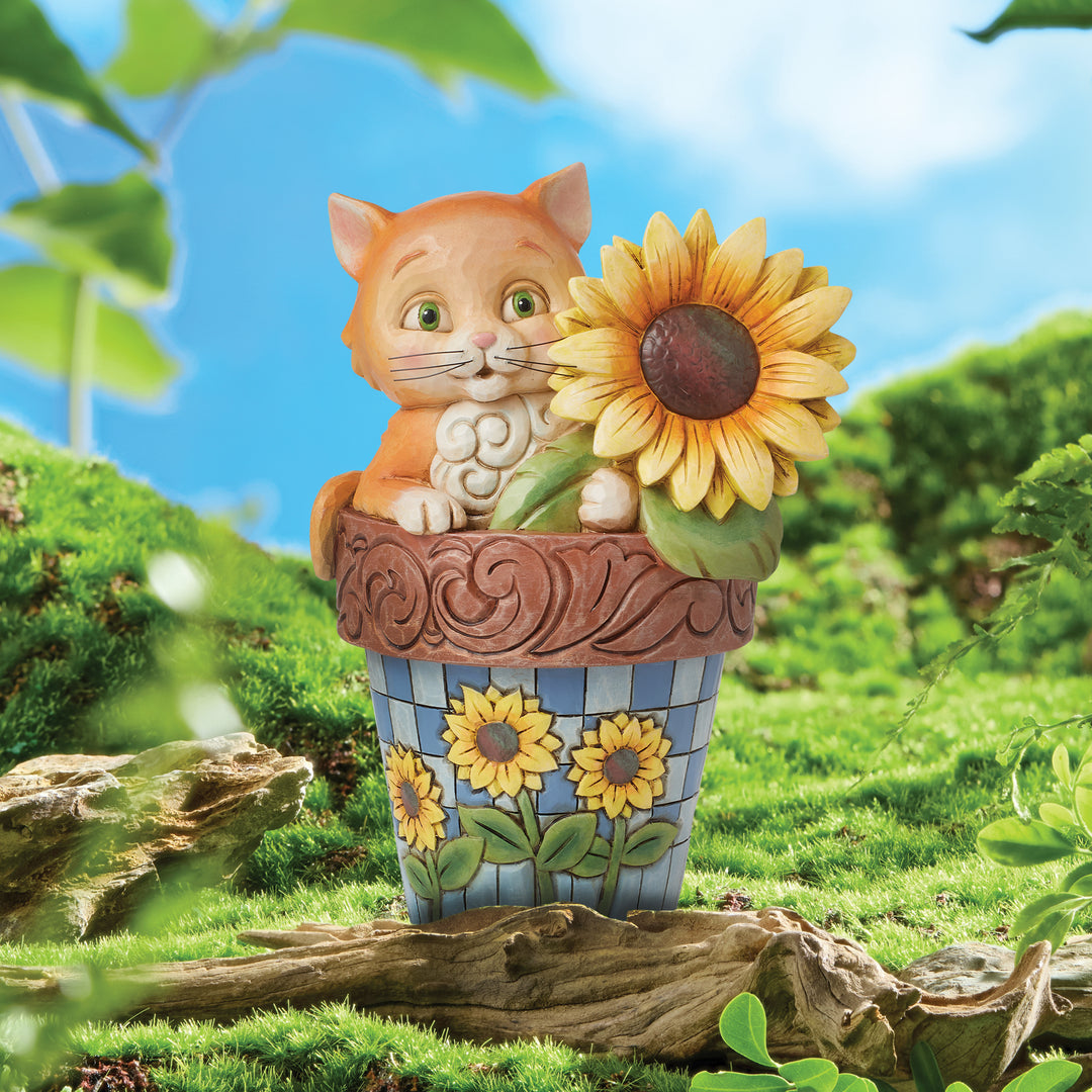 Jim Shore Heartwood Creek: Cat In Flowerpot Figurine sparkle-castle