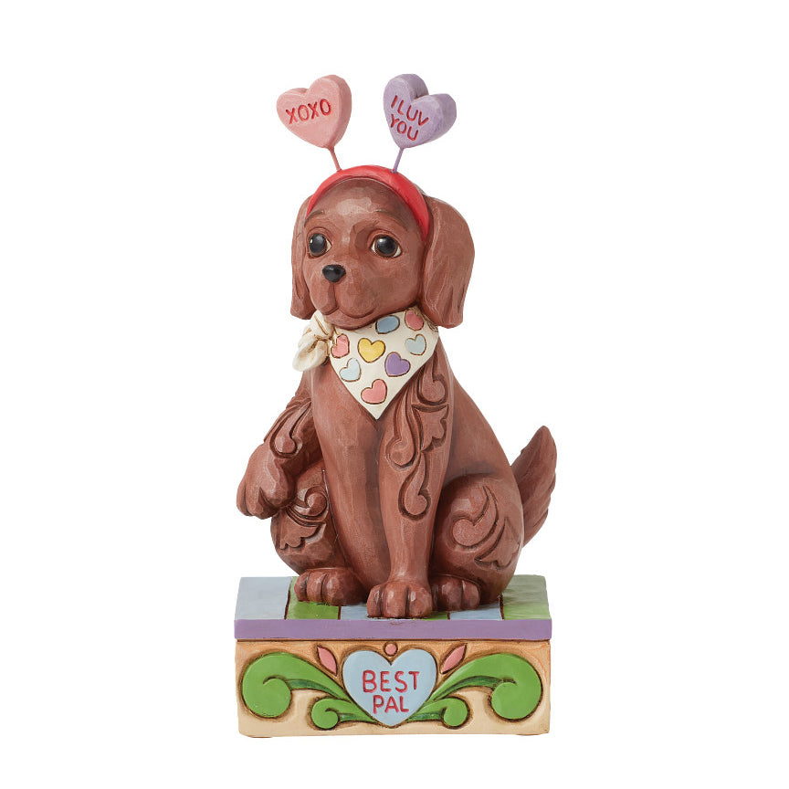 Jim Shore Sweethearts: Cute Dog With Message Heart Headband and Bandana Figurine sparkle-castle