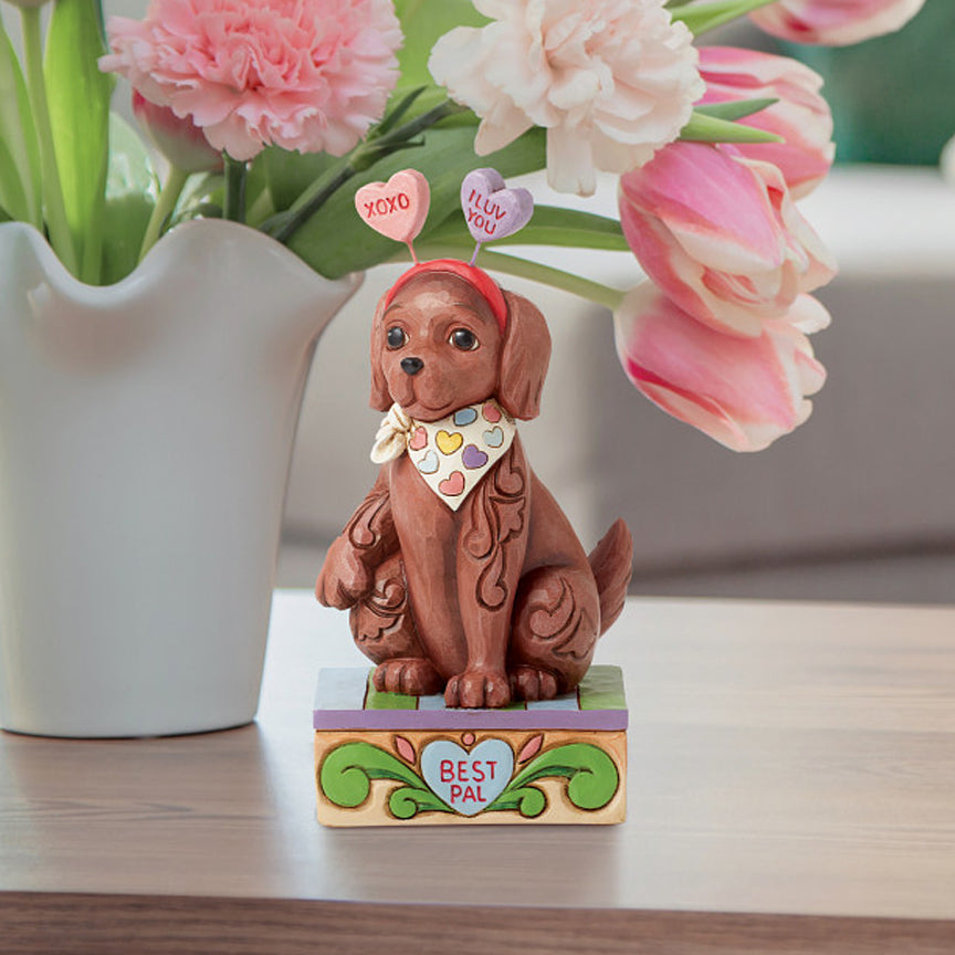 Jim Shore Sweethearts: Cute Dog With Message Heart Headband and Bandana Figurine sparkle-castle