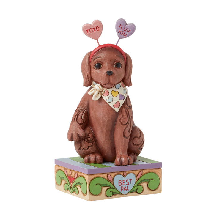 Jim Shore Sweethearts: Cute Dog With Message Heart Headband and Bandana Figurine sparkle-castle