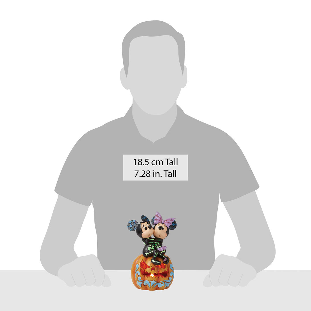 Jim Shore Disney Traditions: Skeletons Mickey & Minnie on Lit Jack-o-Lantern Figurine sparkle-castle