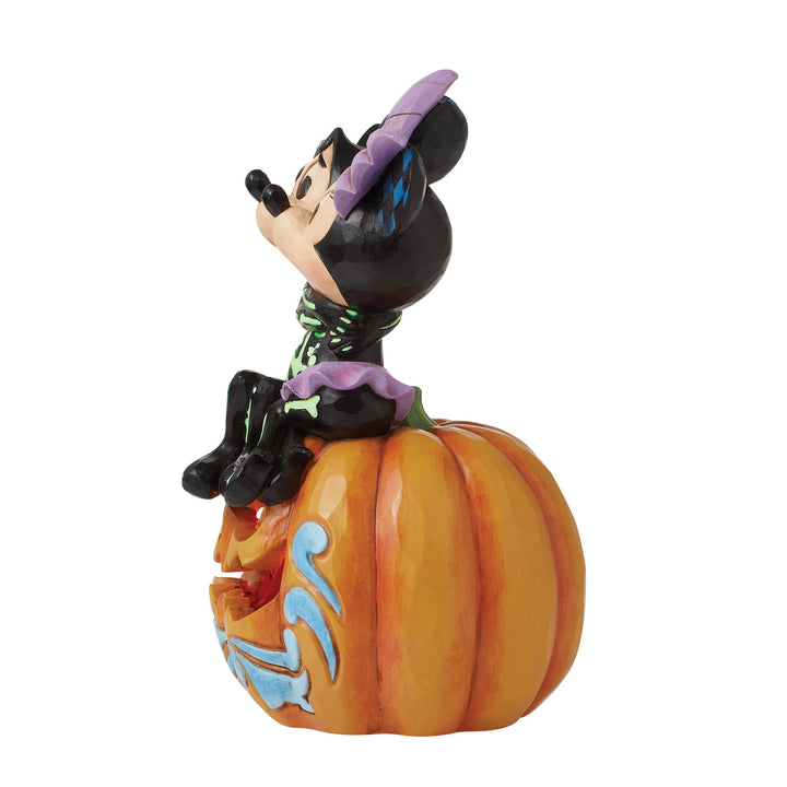 Jim Shore Disney Traditions: Skeletons Mickey & Minnie on Lit Jack-o-Lantern Figurine sparkle-castle