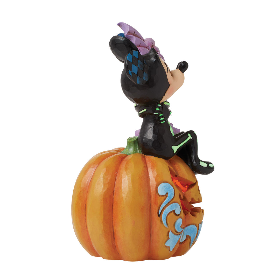 Jim Shore Disney Traditions: Skeletons Mickey & Minnie on Lit Jack-o-Lantern Figurine sparkle-castle