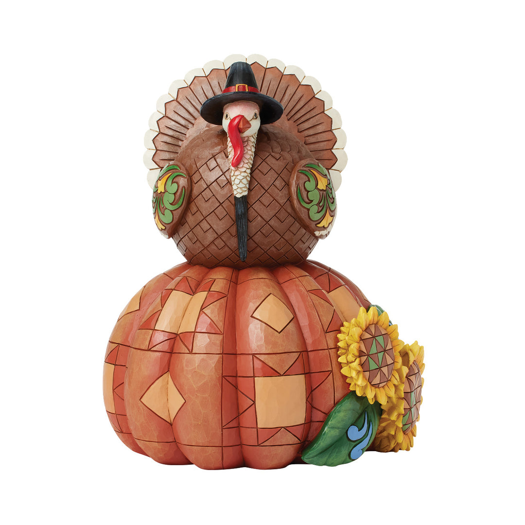 Jim Shore Heartwood Creek: Turkey On Pumpkin and Sunflowers Figurine sparkle-castle