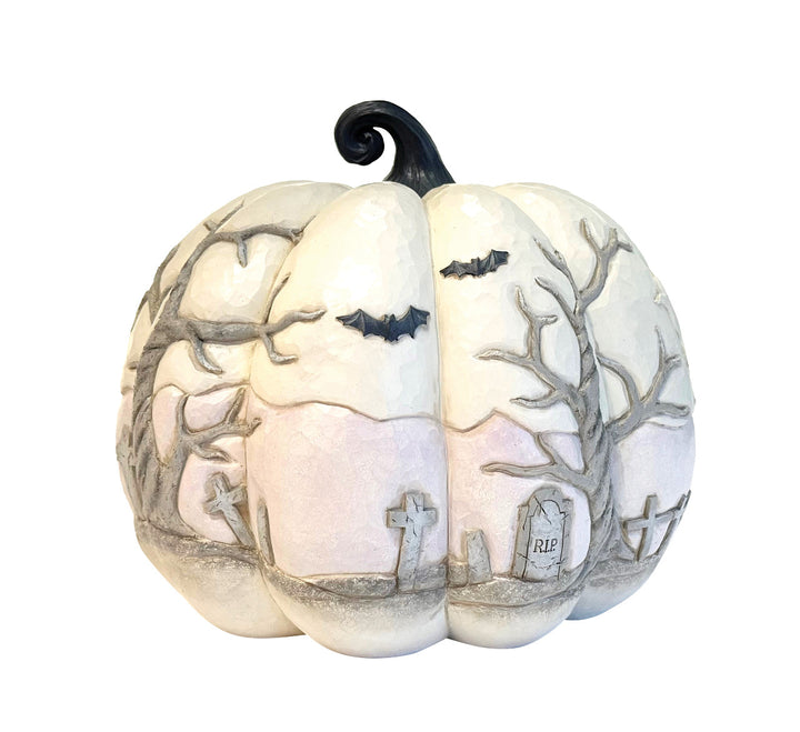 Jim Shore Heartwood Creek: White Pumpkin With Halloween Scene Figurine sparkle-castle