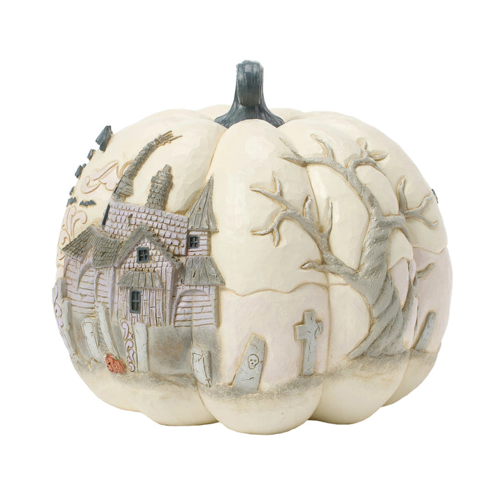 Jim Shore Heartwood Creek: White Pumpkin With Halloween Scene Figurine sparkle-castle