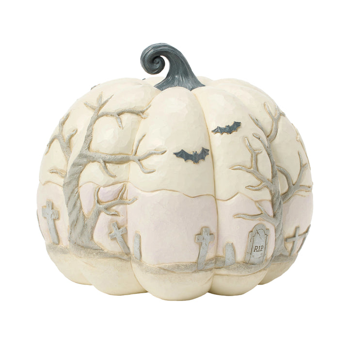 Jim Shore Heartwood Creek: White Pumpkin With Halloween Scene Figurine sparkle-castle