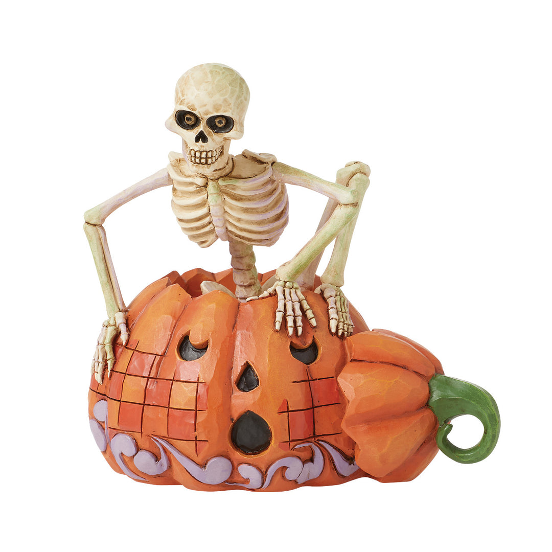 Jim Shore Heartwood Creek: Skeleton Stepping Out of Pumpkin Figurine sparkle-castle