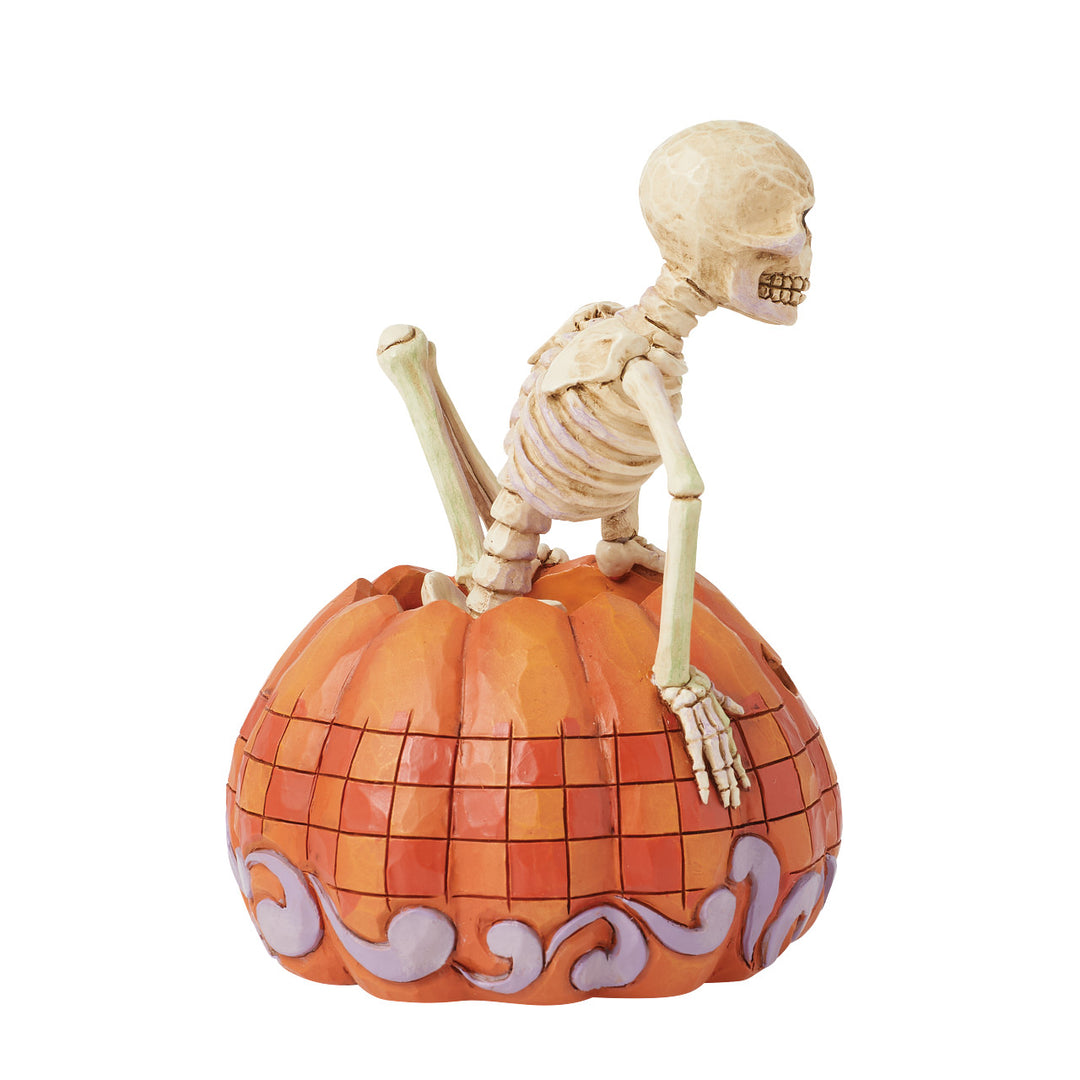 Jim Shore Heartwood Creek: Skeleton Stepping Out of Pumpkin Figurine sparkle-castle