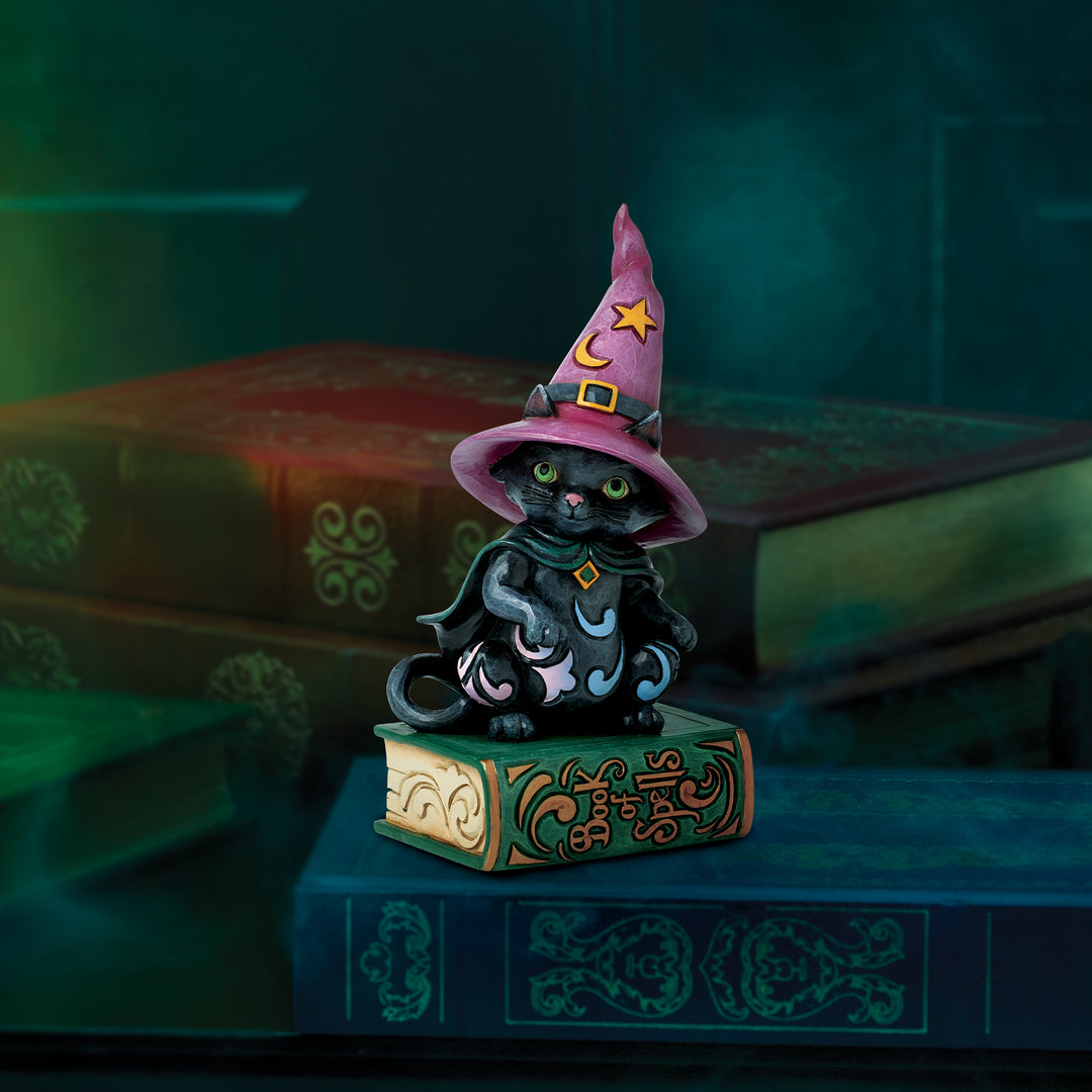 Jim Shore Heartwood Creek: Black Cat Sitting on a Book of Spells Figurine sparkle-castle