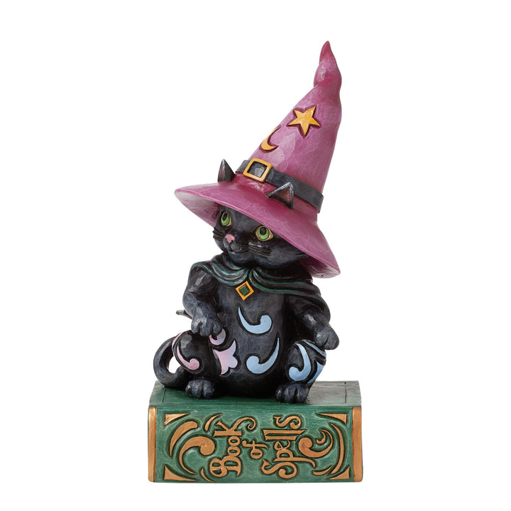 Jim Shore Heartwood Creek: Black Cat Sitting on a Book of Spells Figurine sparkle-castle