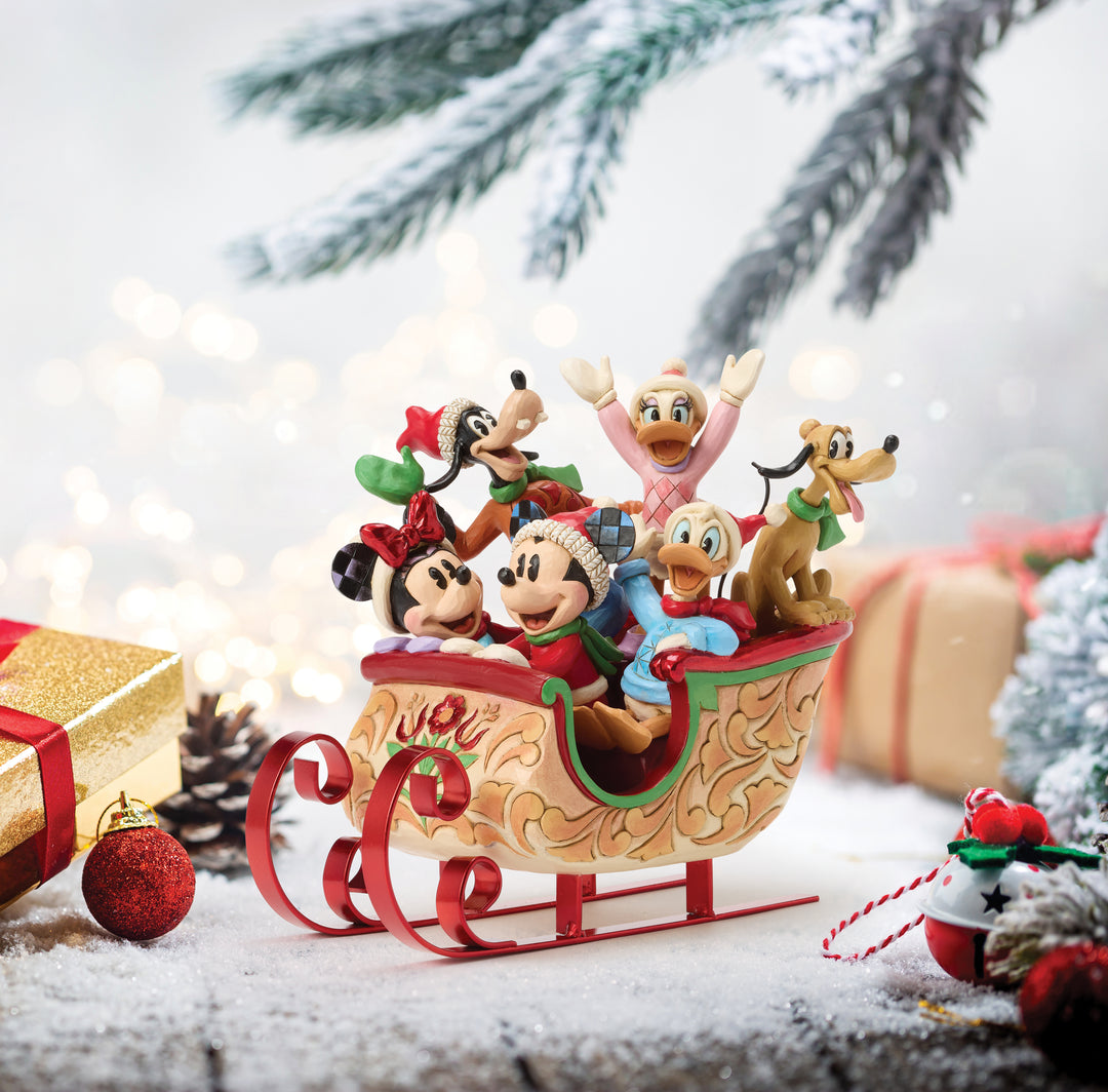 Jim Shore Disney Traditions: Mickey & Friends In Sleigh Figurine sparkle-castle