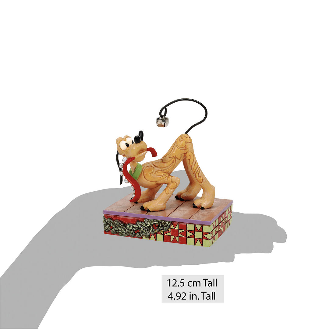 Jim Shore Disney Traditions: Pluto With Christmas Bell on Tail Figurine sparkle-castle