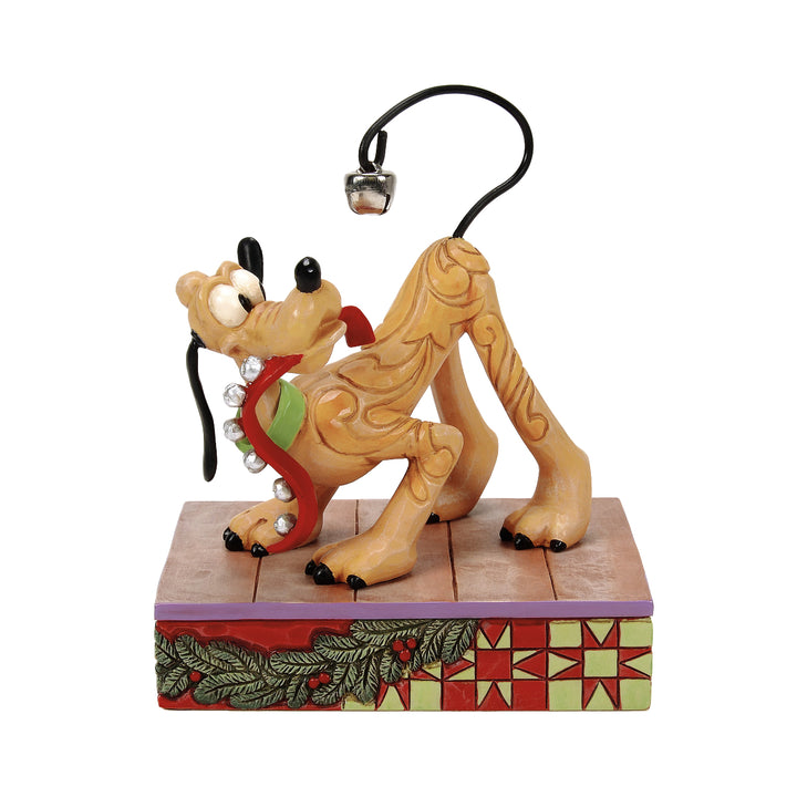 Jim Shore Disney Traditions: Pluto With Christmas Bell on Tail Figurine sparkle-castle