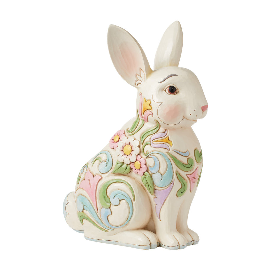 Jim Shore Heartwood Creek: White Floral Rabbit Planter sparkle-castle