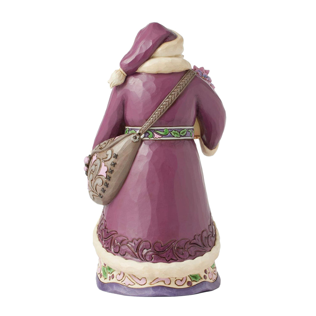 Jim Shore Heartwood Creek: Purple Santa Holding Poinsettias Figurine sparkle-castle