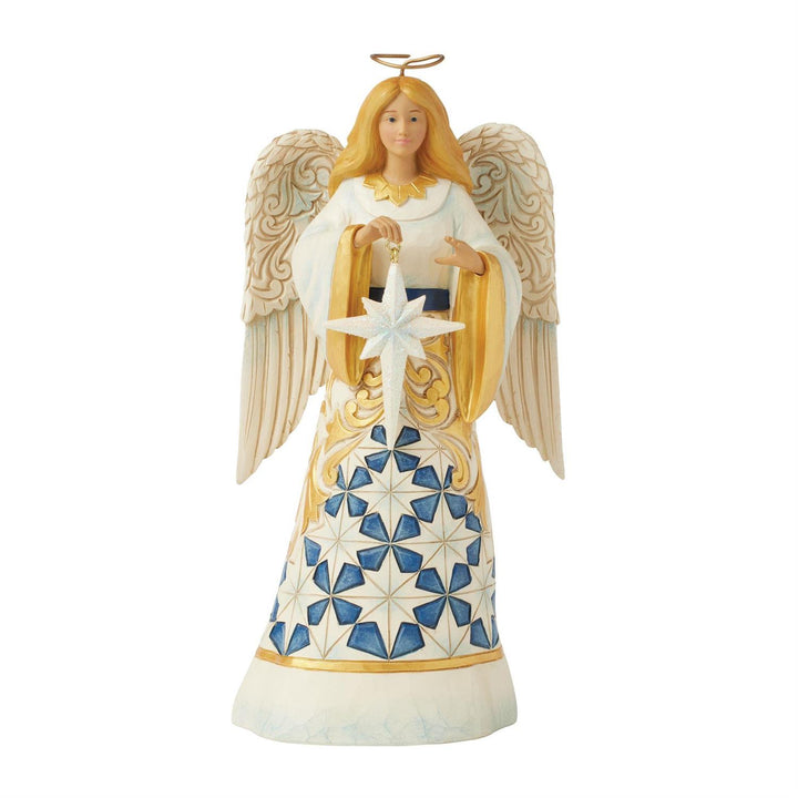 Jim Shore Heartwood Creek: Blue & Gold Angel Figurine sparkle-castle