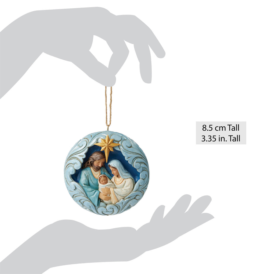 Jim Shore Heartwood Creek: Blue & Gold Holy Family Hanging Ornament sparkle-castle