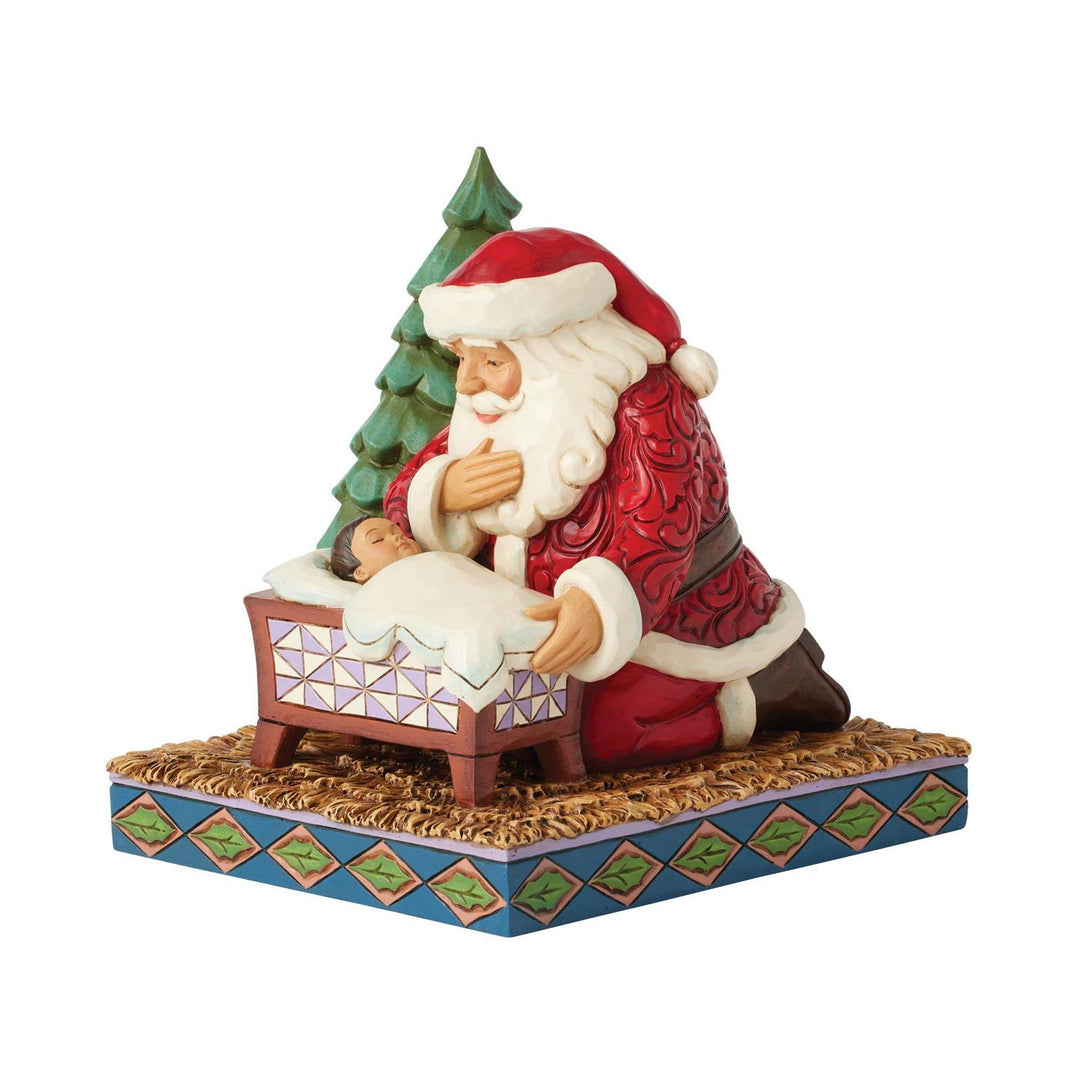 Jim Shore Heartwood Creek: Santa Kneeling Over Baby Jesus Figurine sparkle-castle