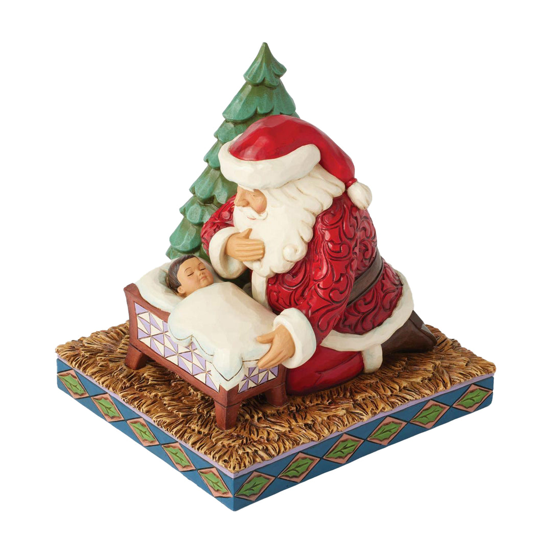 Jim Shore Heartwood Creek: Santa Kneeling Over Baby Jesus Figurine sparkle-castle