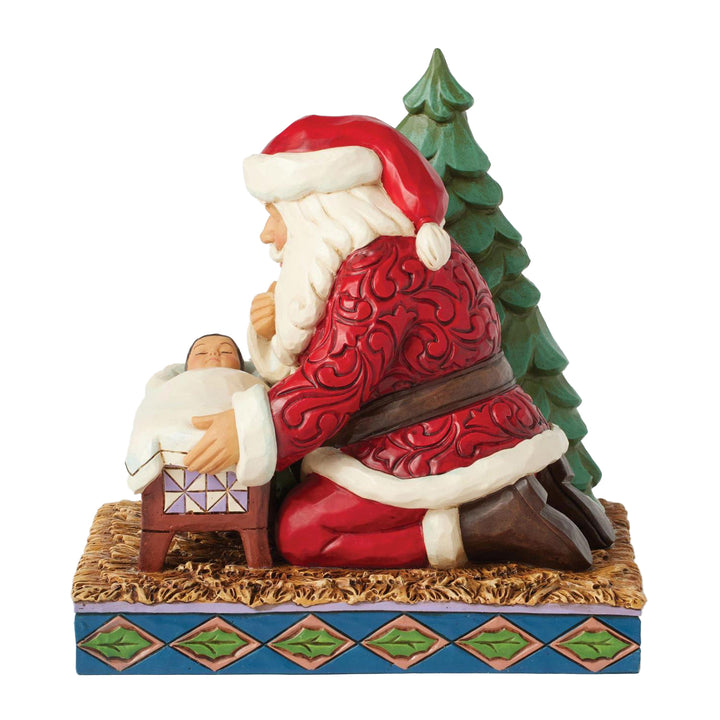 Jim Shore Heartwood Creek: Santa Kneeling Over Baby Jesus Figurine sparkle-castle