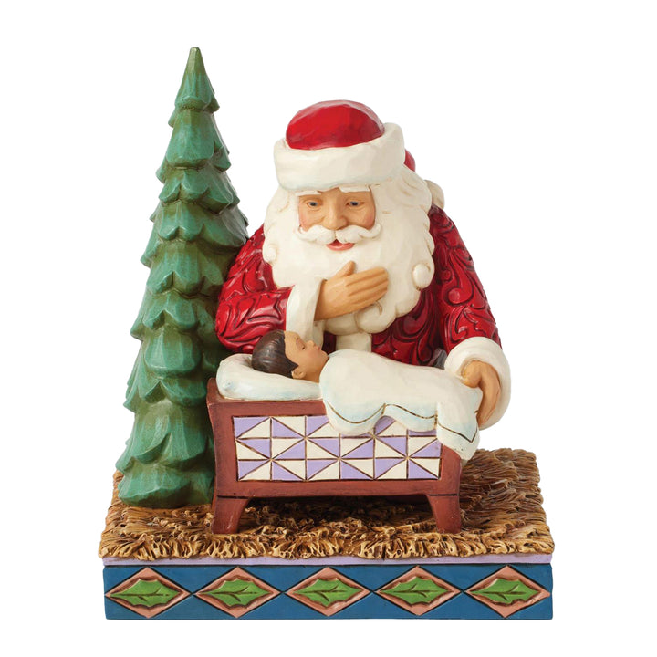 Jim Shore Heartwood Creek: Santa Kneeling Over Baby Jesus Figurine sparkle-castle