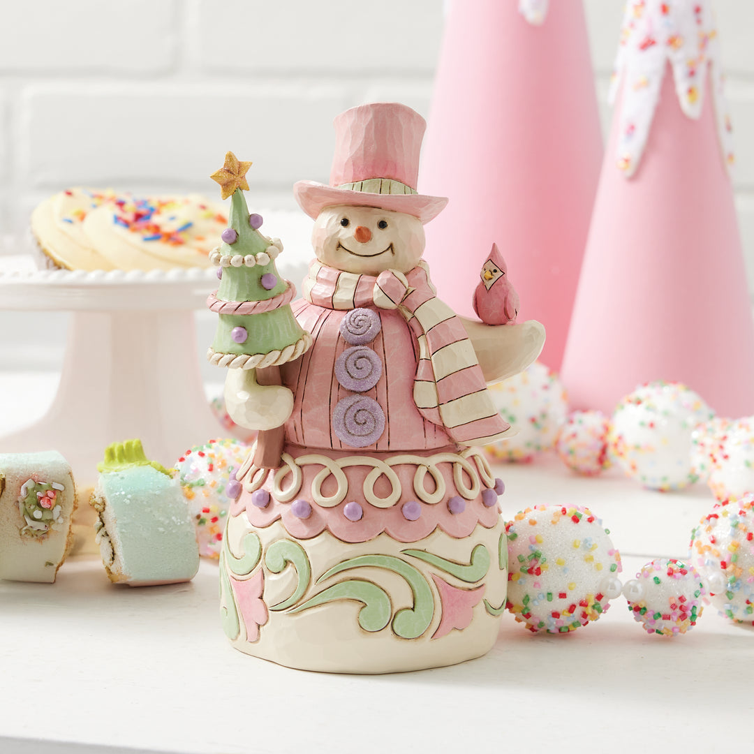 Jim Shore Heartwood Sweets: Snowman With Tree and Cardinal Figurine sparkle-castle