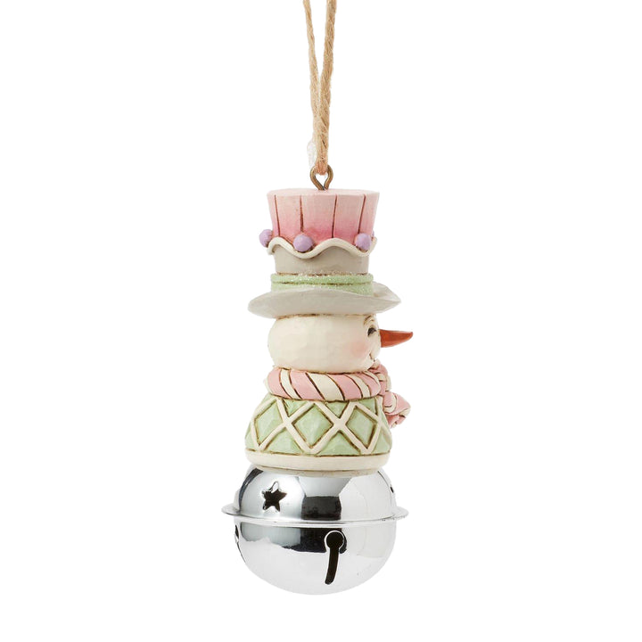 Jim Shore Heartwood Sweets: Snowman on Jingle Bell Hanging Ornament sparkle-castle