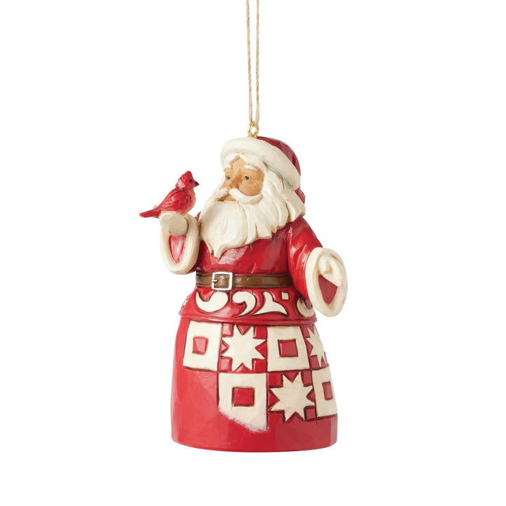 Jim Shore Heartwood Creek: Nordic Noel Santa With Cardinal Hanging Ornament sparkle-castle