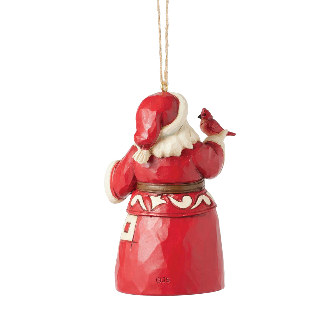 Jim Shore Heartwood Creek: Nordic Noel Santa With Cardinal Hanging Ornament sparkle-castle