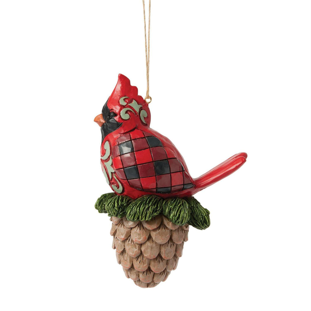 Jim Shore Heartwood Creek: Highland Glen Cardinal On Pinecone Hanging Ornament sparkle-castle