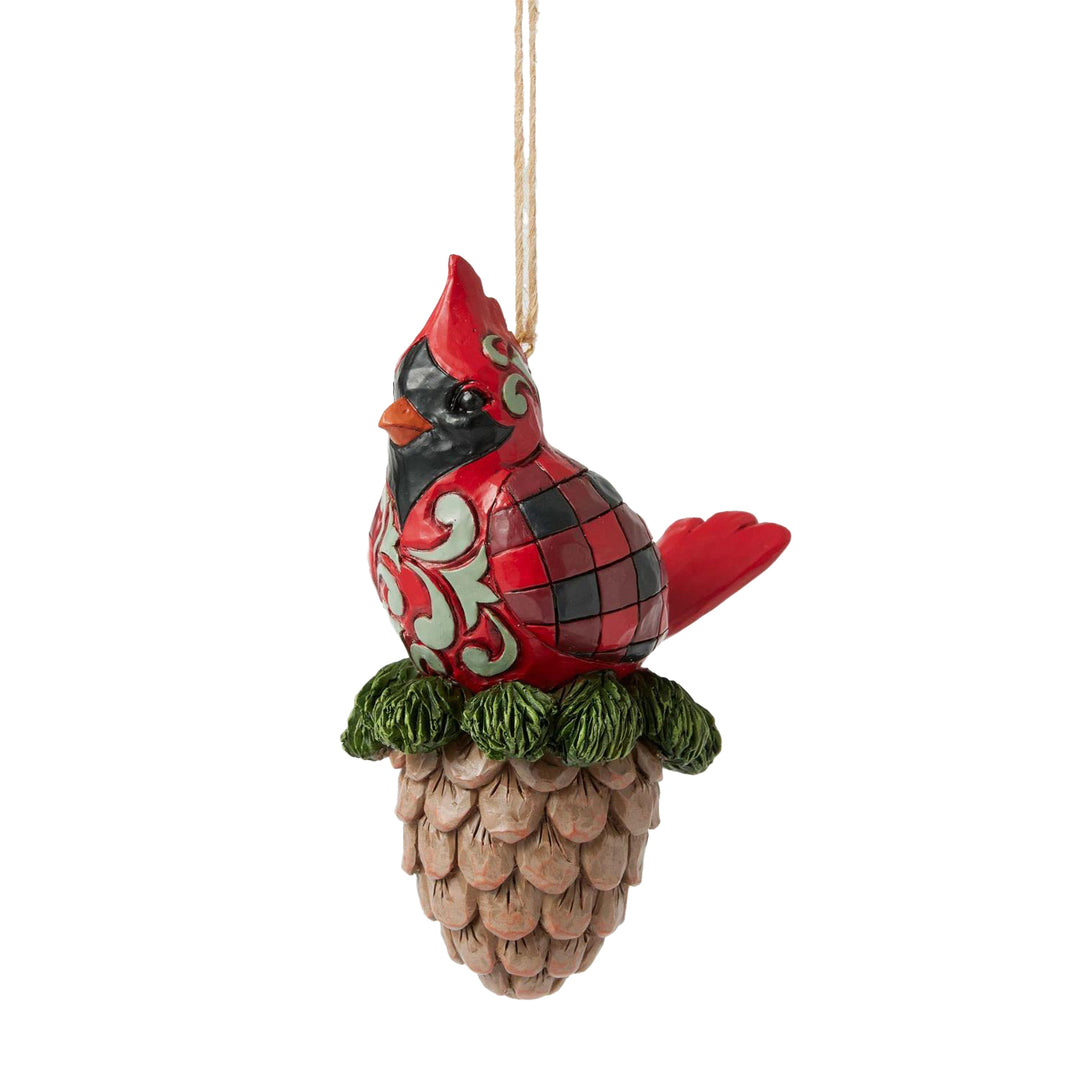 Jim Shore Heartwood Creek: Highland Glen Cardinal On Pinecone Hanging Ornament sparkle-castle