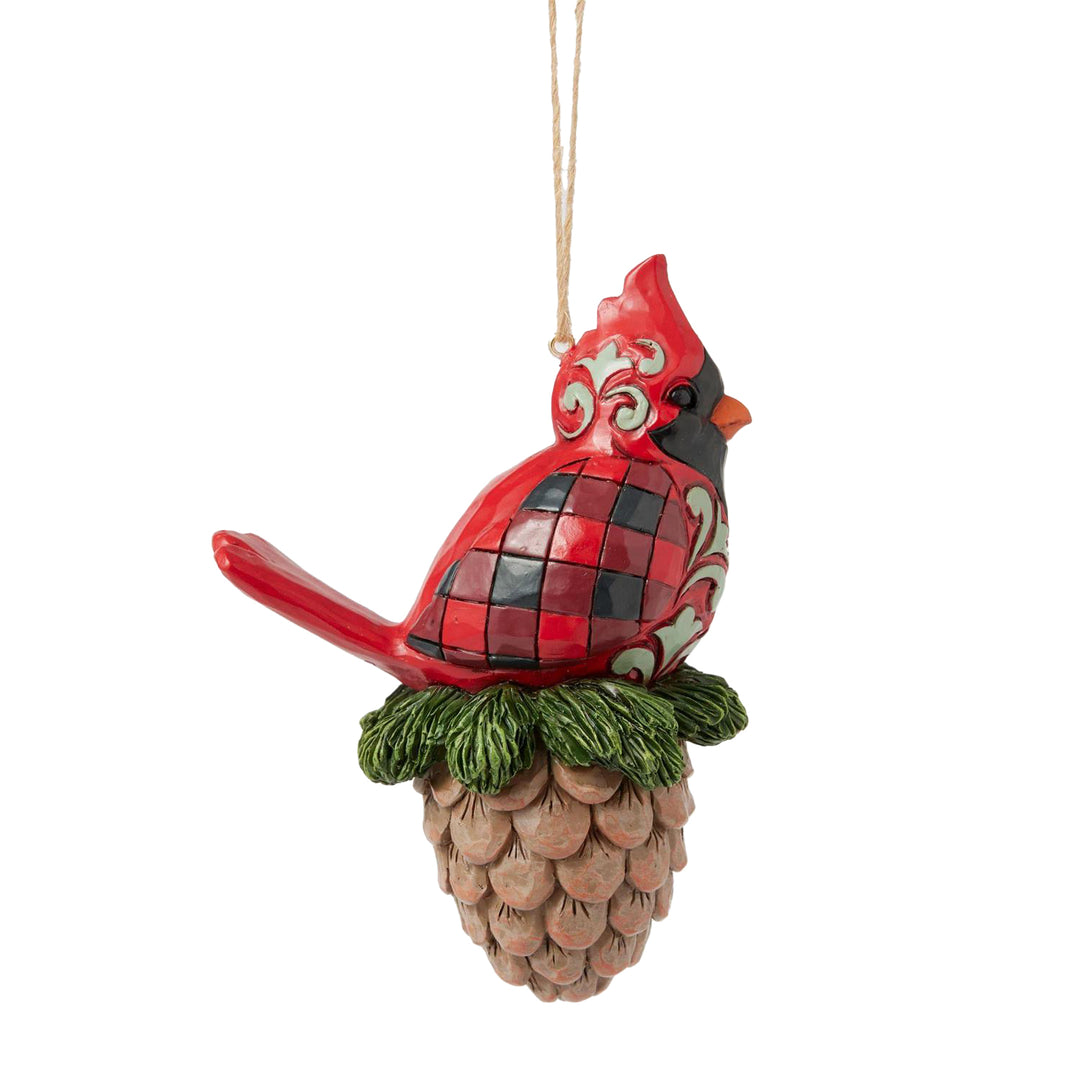 Jim Shore Heartwood Creek: Highland Glen Cardinal On Pinecone Hanging Ornament sparkle-castle