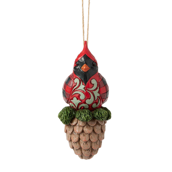 Jim Shore Heartwood Creek: Highland Glen Cardinal On Pinecone Hanging Ornament sparkle-castle